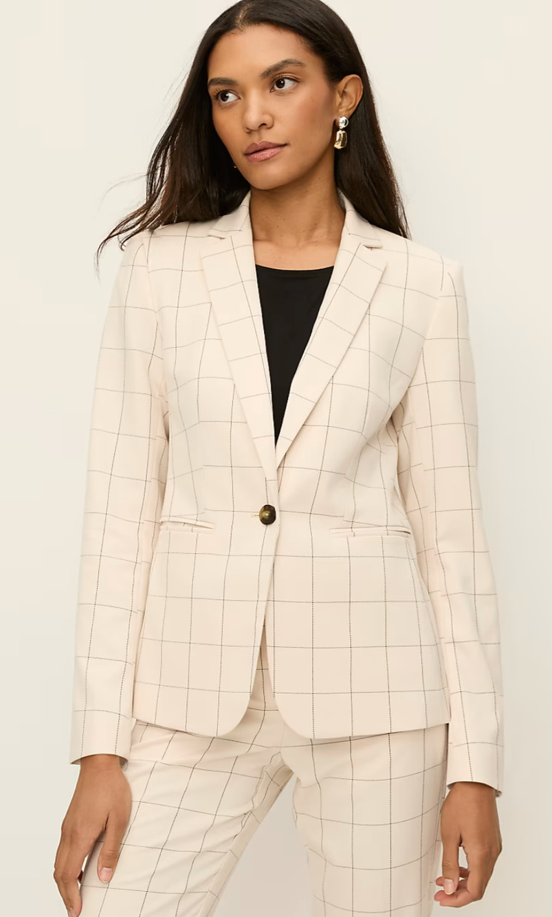 NEW ANN TAYLOR IVORY BLACK COMBO WINDOWPANE HUTTON BLAZER JACKET SZ 6